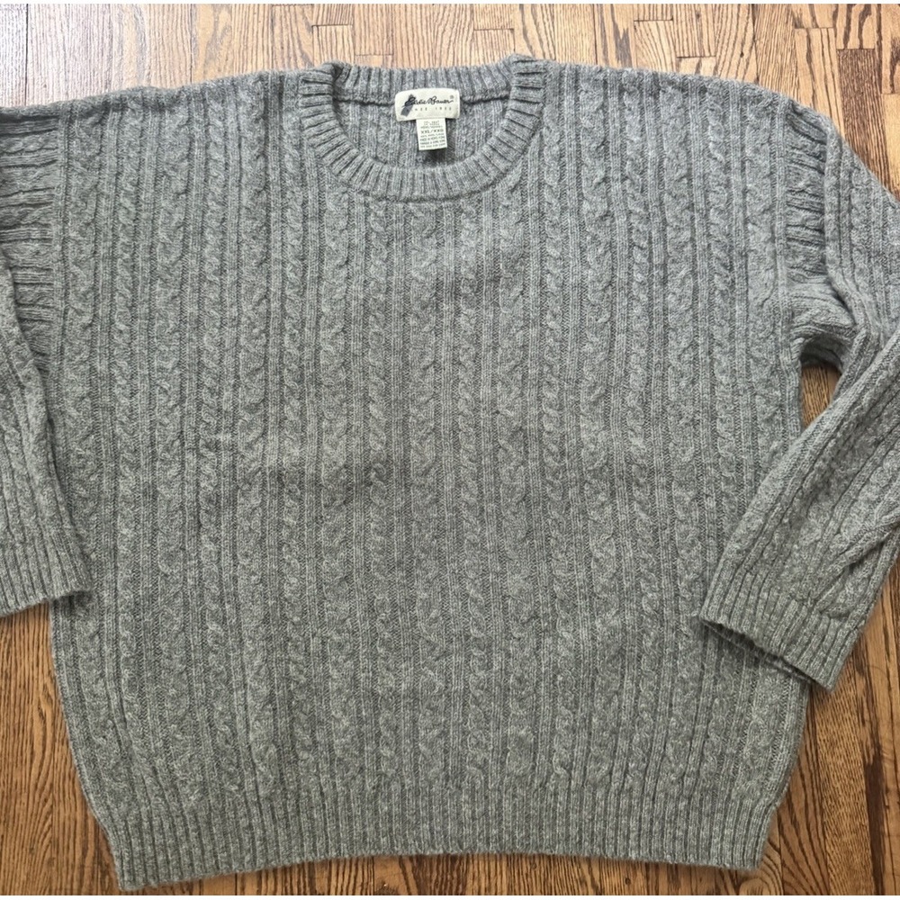 Vintage Eddie Bauer Cable Knit Wool Sweater Mens XXL Gray Crewneck
